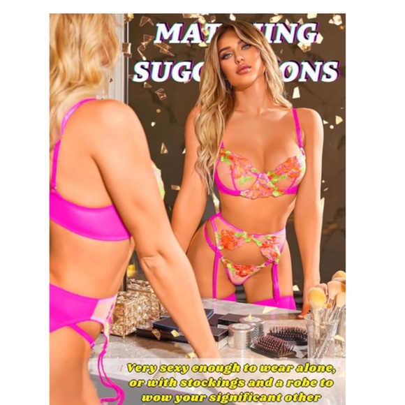 KAEI & SHI Floral Embroidered Underwire G-String Garter Belt 4 Pieces Lingerie - Picture 3 of 9